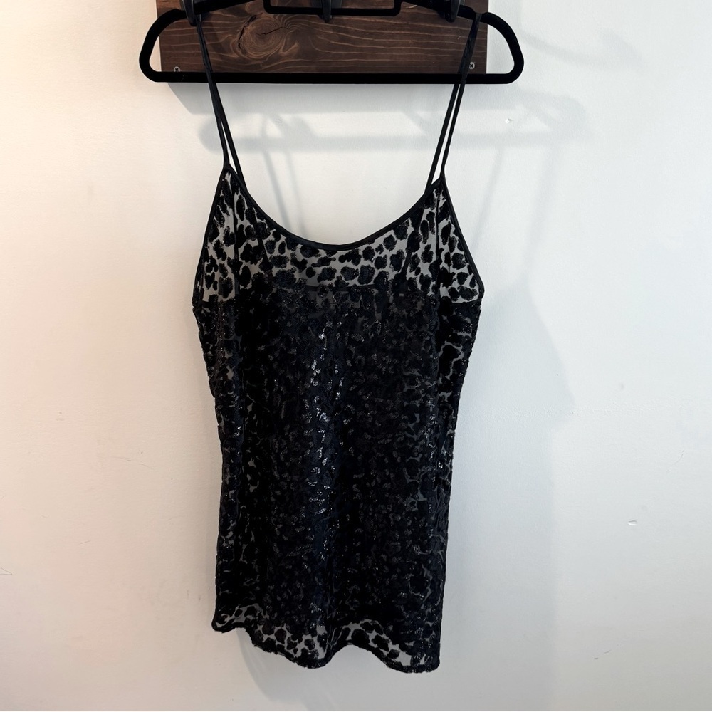 Vintage Valentino Intimo Sheer Black Metallic Leopard Print Lingerie Slip Large‎